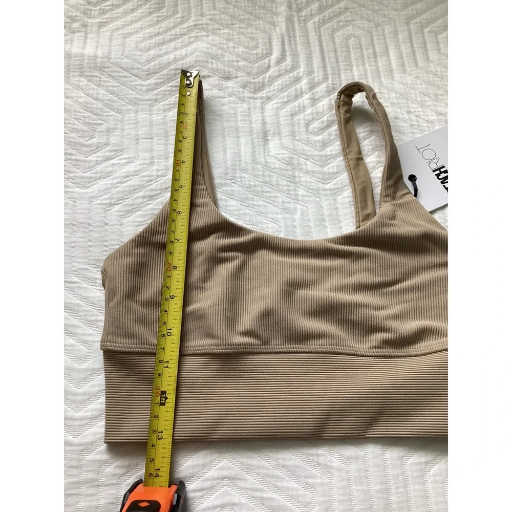 Beach Riot Sport Taupe Ribbed Bralette Crop Top Women's Size S Made in USA‎